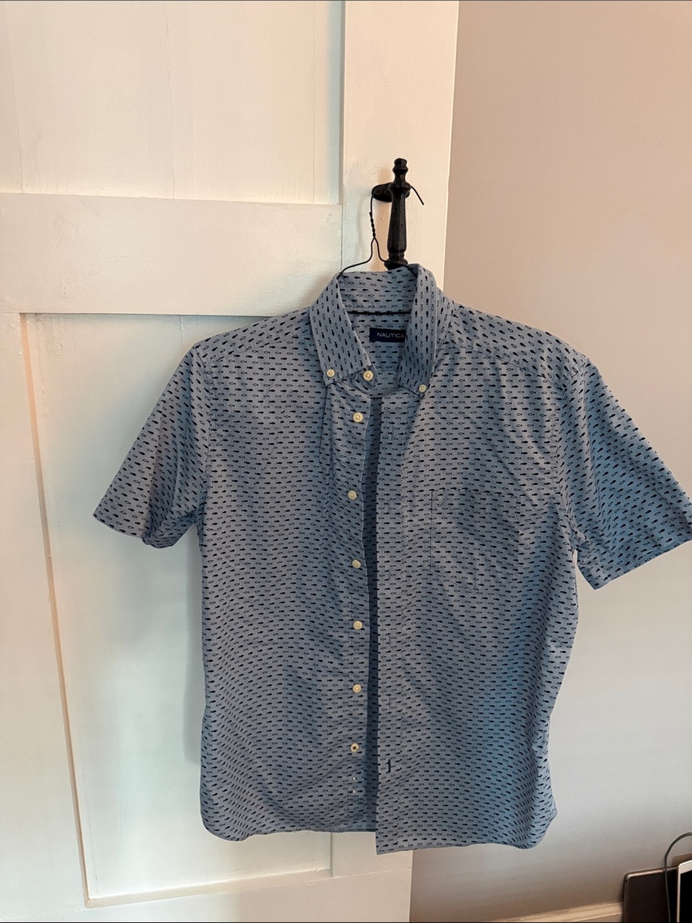 Nautica Short-Sleeve Light Blue Micro-Pattern Button-Down Shirt 4